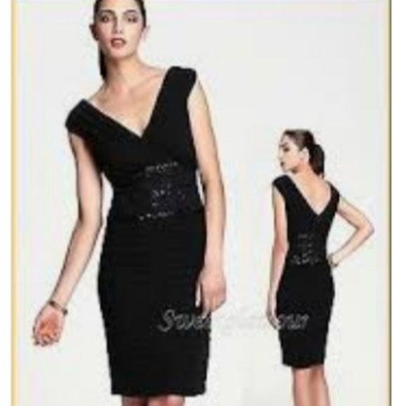 Tadashi Shoji Silk Chiffon Dress Pleated Beaded Size 2 black - Picture 1 of 8